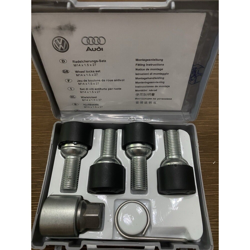 Genuine VW Audi OEM Wheel Lock Kit 5Q0698137 14x1.5x27mm Set of 4 w/ Key